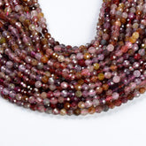 Genuine Multicolor Tourmaline Faceted Round Beads, 4mm Tiny Gemstone Beads, Approx. 15.5 Inch Strand PRP507